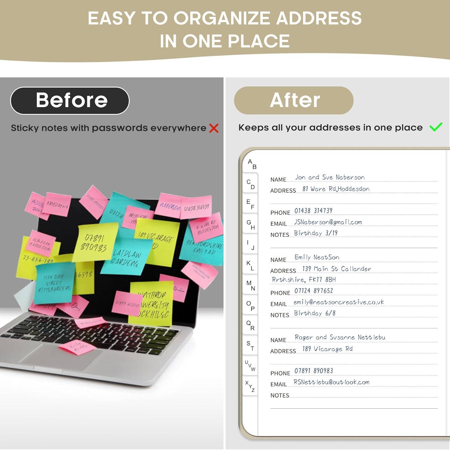 image:imageTaja Address Book with Alphabetical TabsHardcover Address Book Large Print for Record Contacts Small Address Book to Store All Your Important Informations in One Place AquamarineCBeige