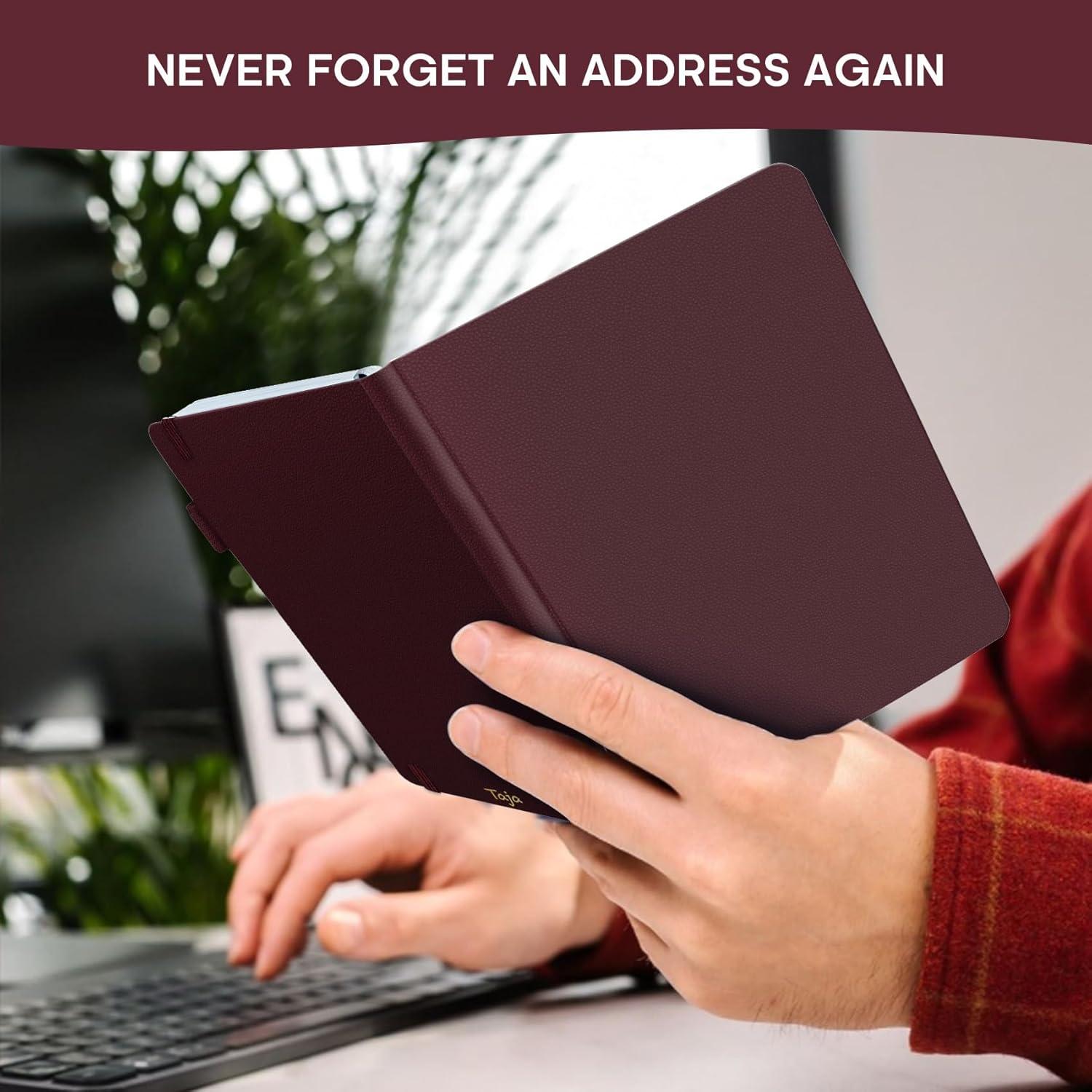image:imageTaja Address Book with Alphabetical TabsHardcover Address Book Large Print for Record Contacts Small Address Book to Store All Your Important Informations in One Place AquamarineCBurgundy