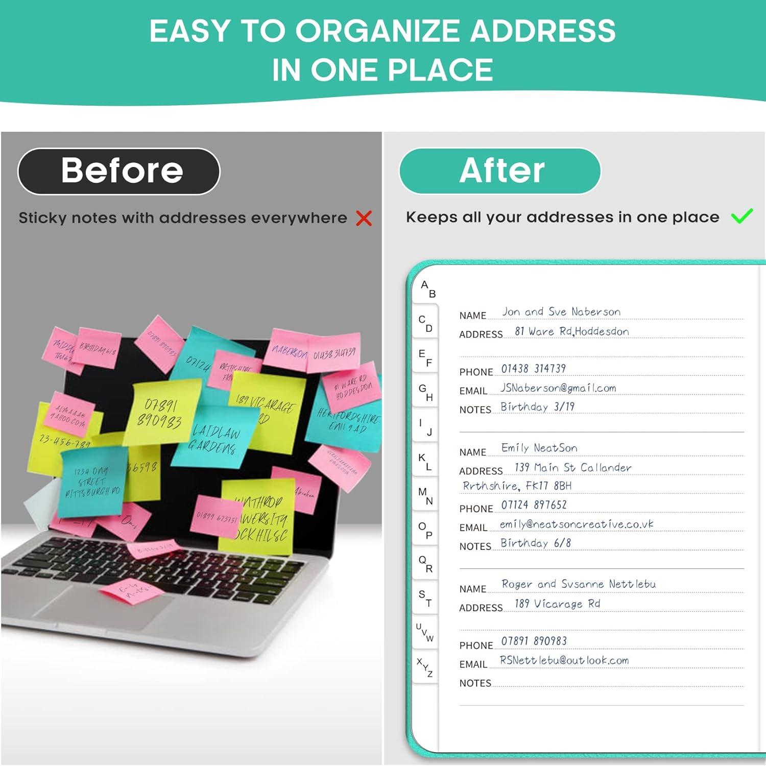 image:imageTaja Address Book with Alphabetical TabsHardcover Address Book Large Print for Record Contacts Small Address Book to Store All Your Important Informations in One Place AquamarineAAquamarine