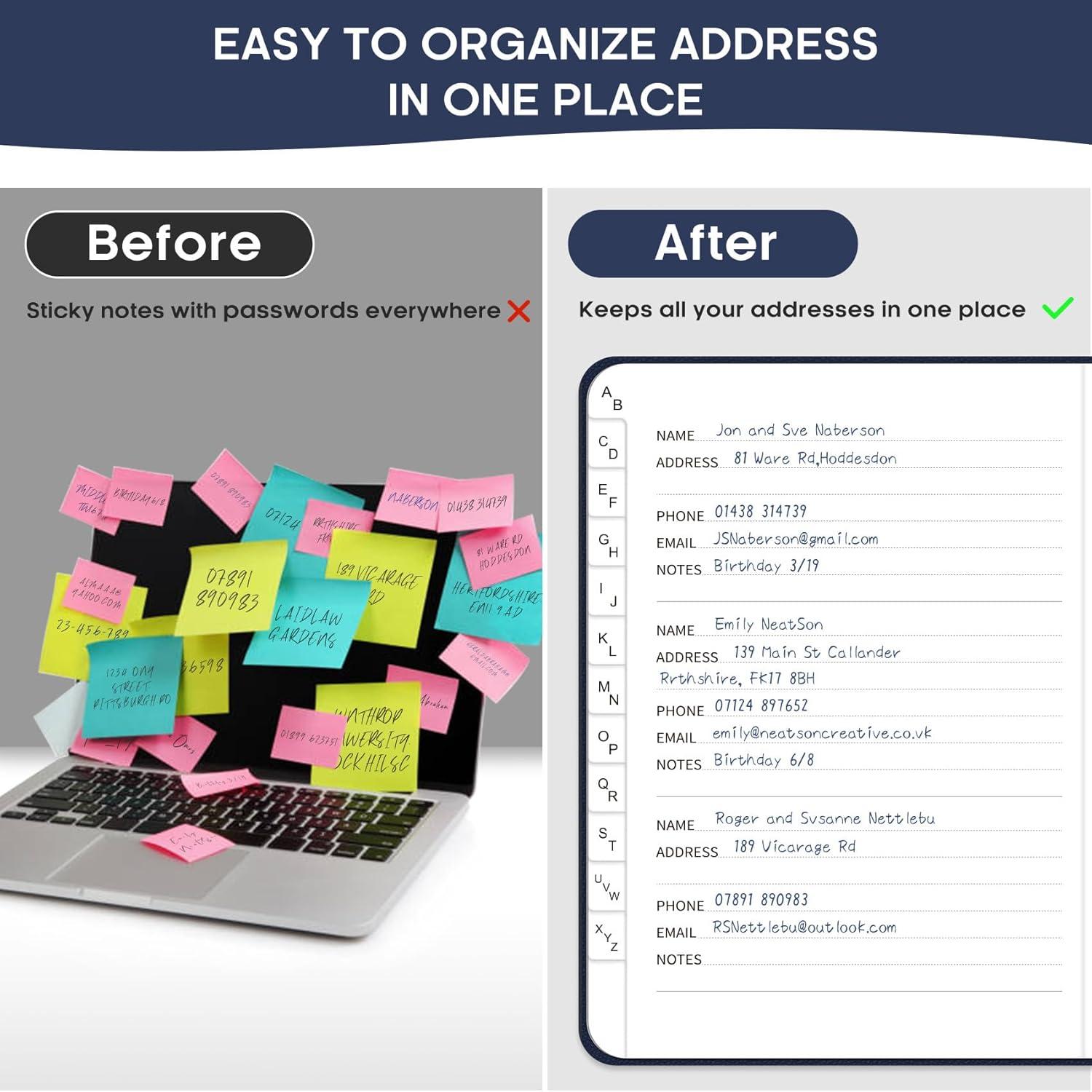 image:imageTaja Address Book with Alphabetical TabsHardcover Address Book Large Print for Record Contacts Small Address Book to Store All Your Important Informations in One Place AquamarineCNavy Blue