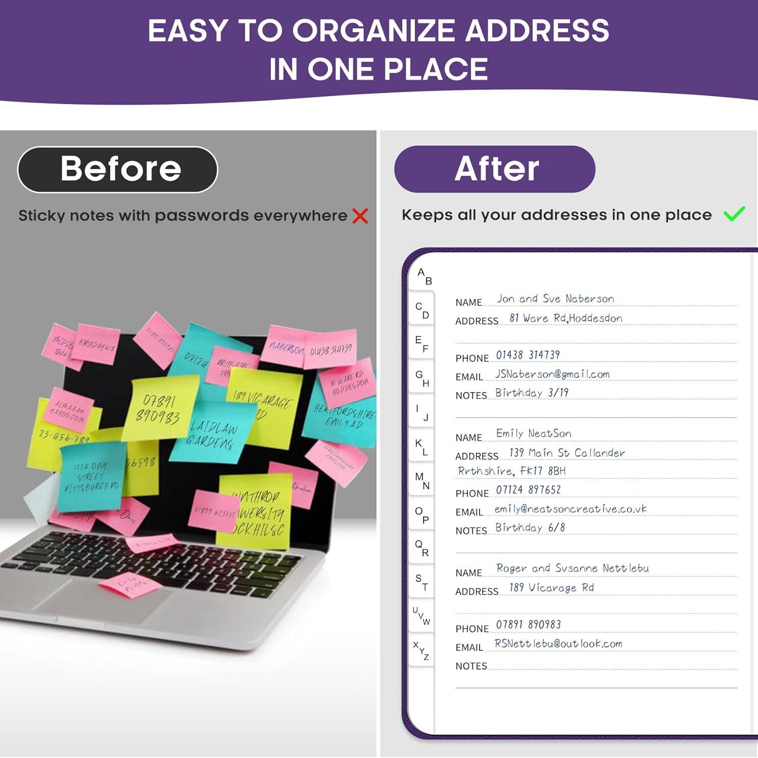 image:imageTaja Address Book with Alphabetical TabsHardcover Address Book Large Print for Record Contacts Small Address Book to Store All Your Important Informations in One Place AquamarineDPurple