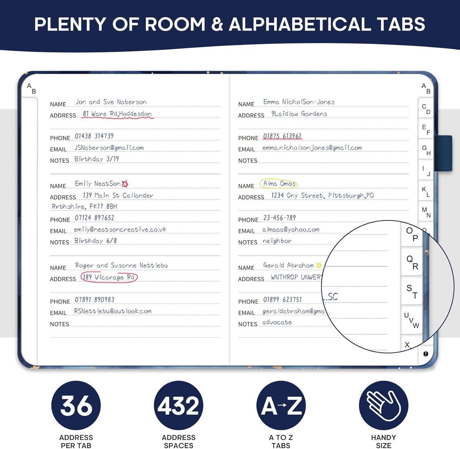 image:imageTaja Address Book with Alphabetical TabsHardcover Address Book Large Print for Record Contacts Small Address Book to Store All Your Important Informations in One Place AquamarineCYou Are My Star