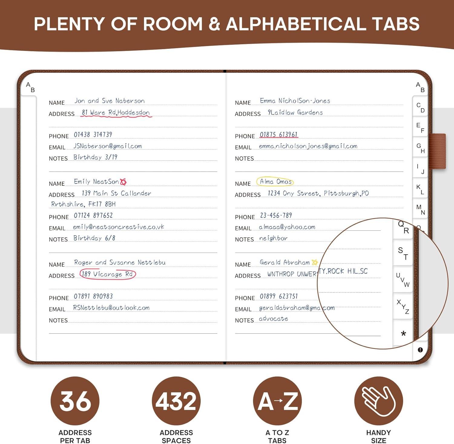 image:imageTaja Address Book with Alphabetical TabsHardcover Address Book Large Print for Record Contacts Small Address Book to Store All Your Important Informations in One Place AquamarineCBrown