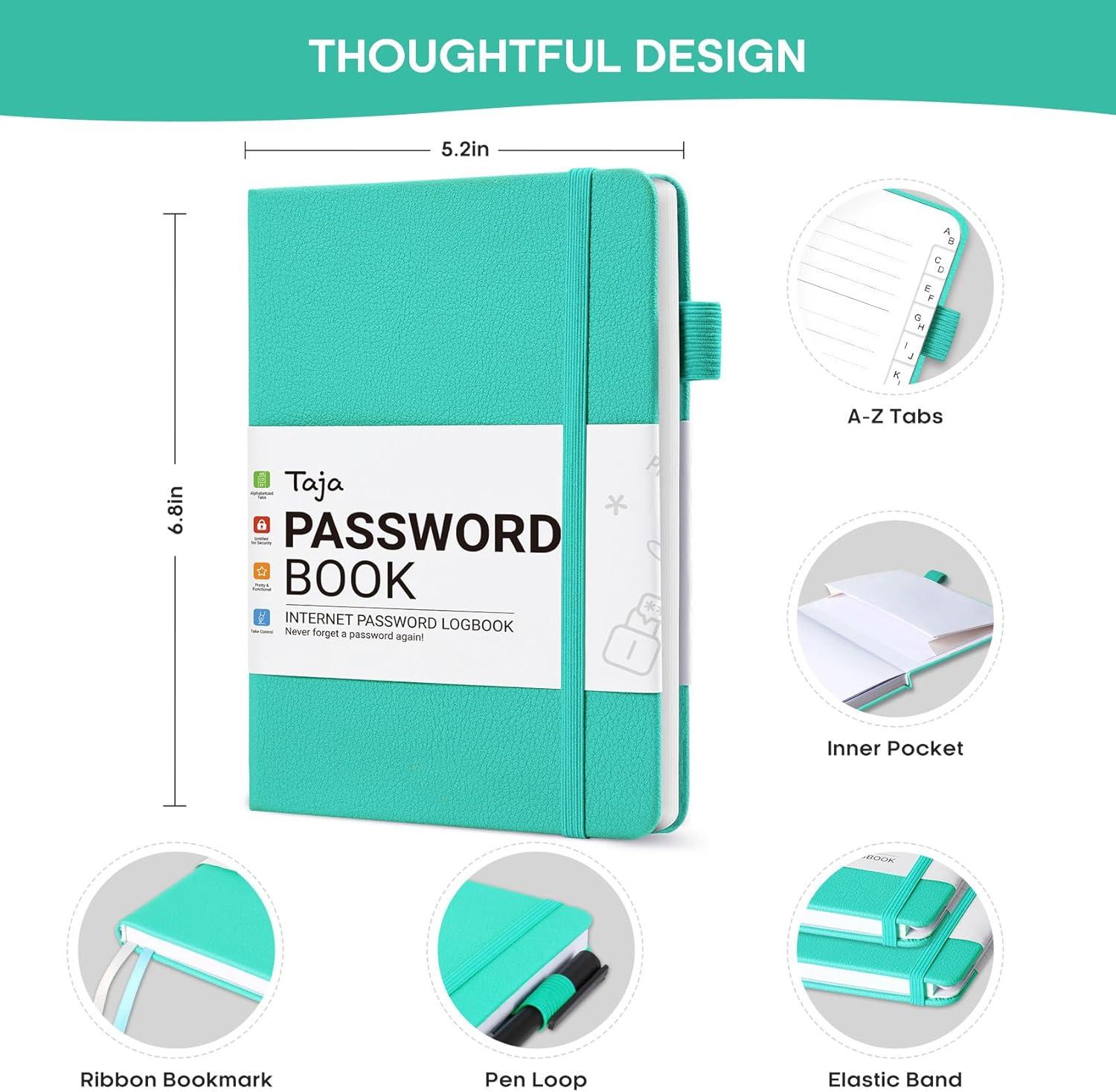 image:imageTaja Password Keeper Book with Alphabetical Tabs Small Password Books for Seniors Password Notebook for Internet Website Address Log in Detail Password Logbook to Help You Stay Organized Rose GoldAAquamarine2
