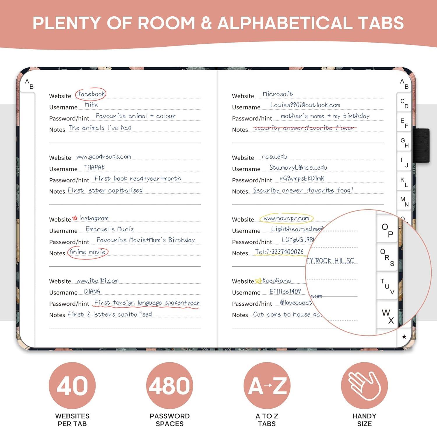 image:imageTaja Password Keeper Book with Alphabetical Tabs Small Password Books for Seniors Password Notebook for Internet Website Address Log in Detail Password Logbook to Help You Stay Organized Rose GoldDEvening Petals