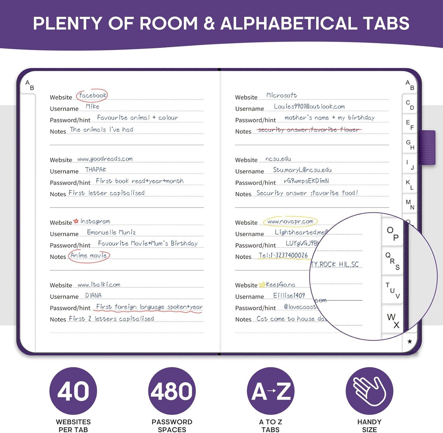 image:imageTaja Password Keeper Book with Alphabetical Tabs Small Password Books for Seniors Password Notebook for Internet Website Address Log in Detail Password Logbook to Help You Stay Organized Rose GoldCPurple