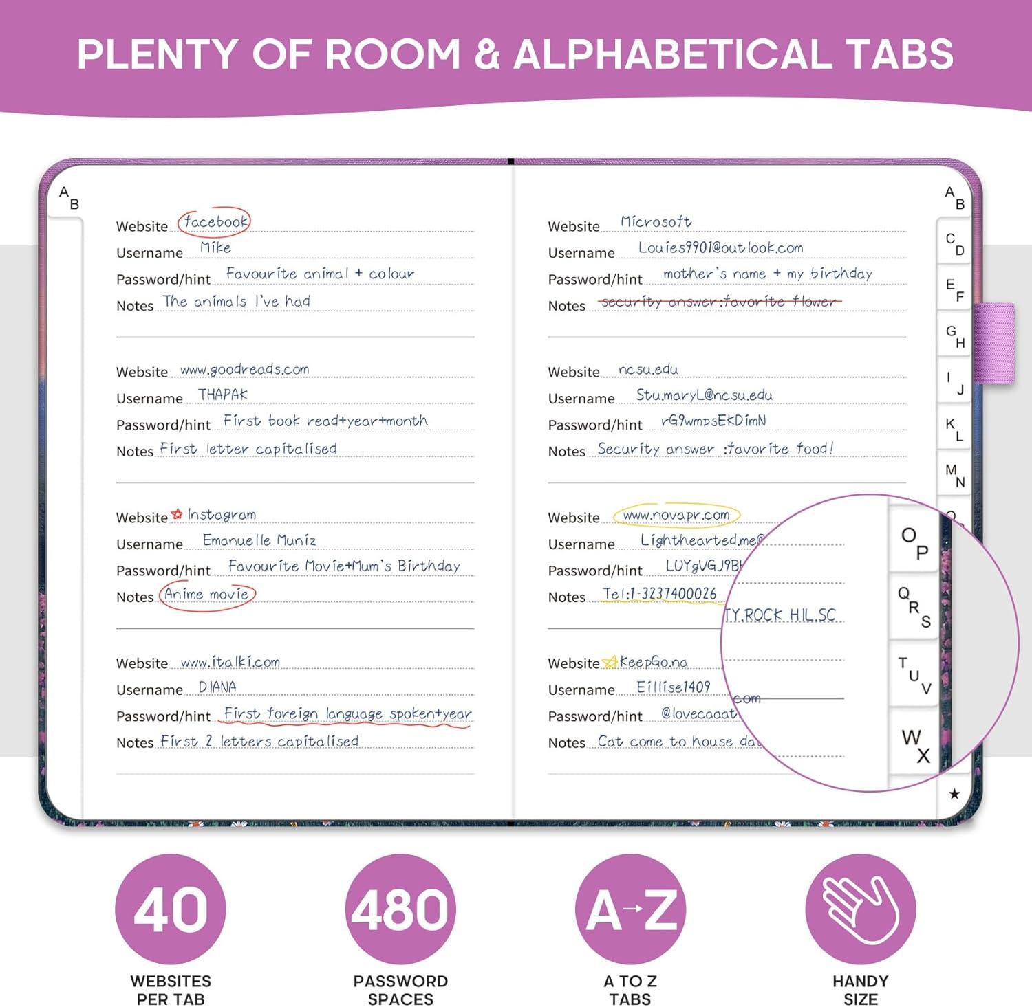 image:imageTaja Password Keeper Book with Alphabetical Tabs Small Password Books for Seniors Password Notebook for Internet Website Address Log in Detail Password Logbook to Help You Stay Organized Rose GoldRTwilight Bloom