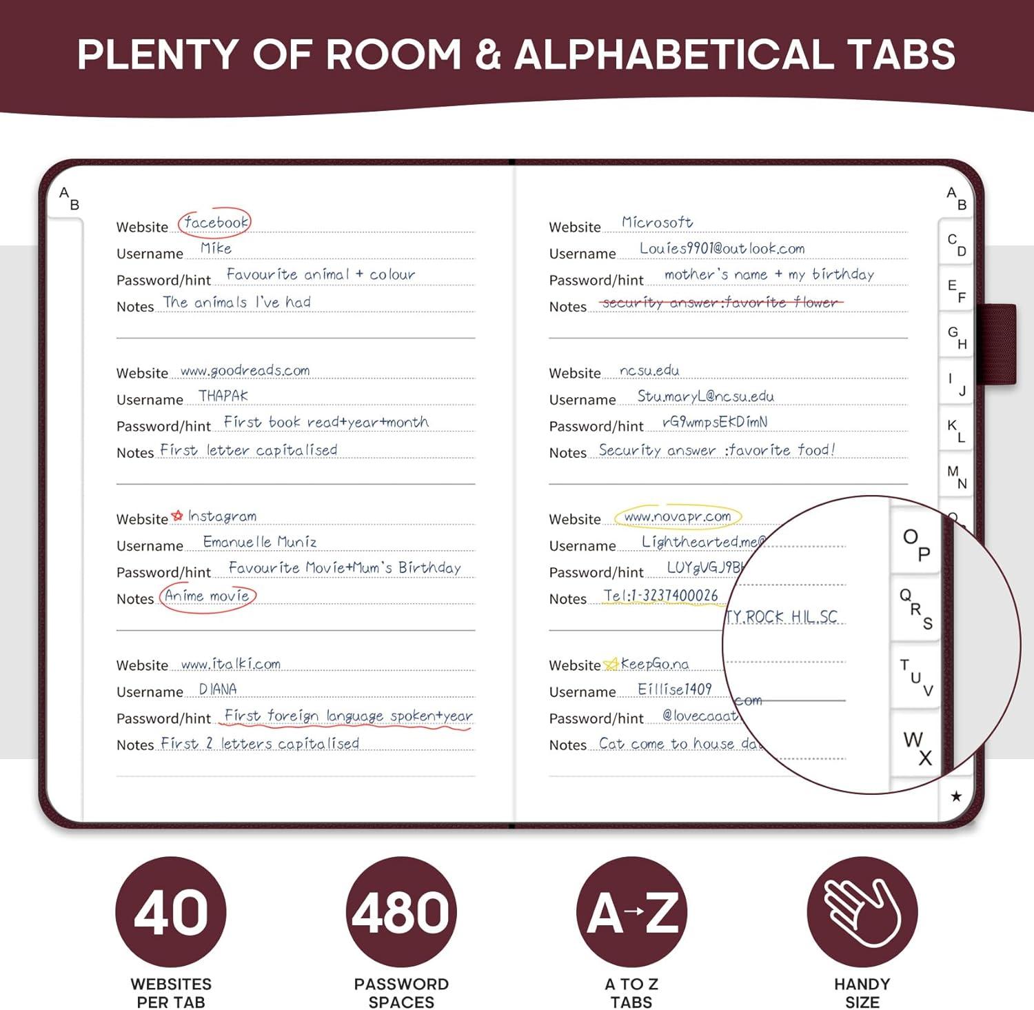image:imageTaja Password Keeper Book with Alphabetical Tabs Small Password Books for Seniors Password Notebook for Internet Website Address Log in Detail Password Logbook to Help You Stay Organized Rose GoldEBurgundy