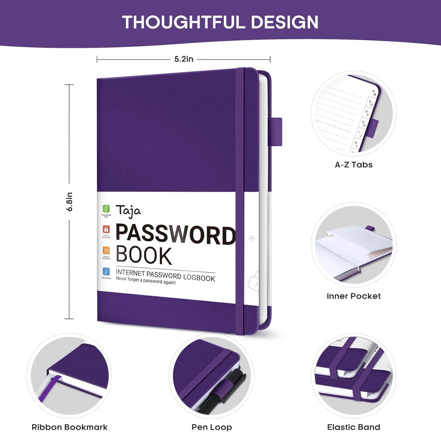 image:imageTaja Password Keeper Book with Alphabetical Tabs Small Password Books for Seniors Password Notebook for Internet Website Address Log in Detail Password Logbook to Help You Stay Organized Rose GoldCPurple