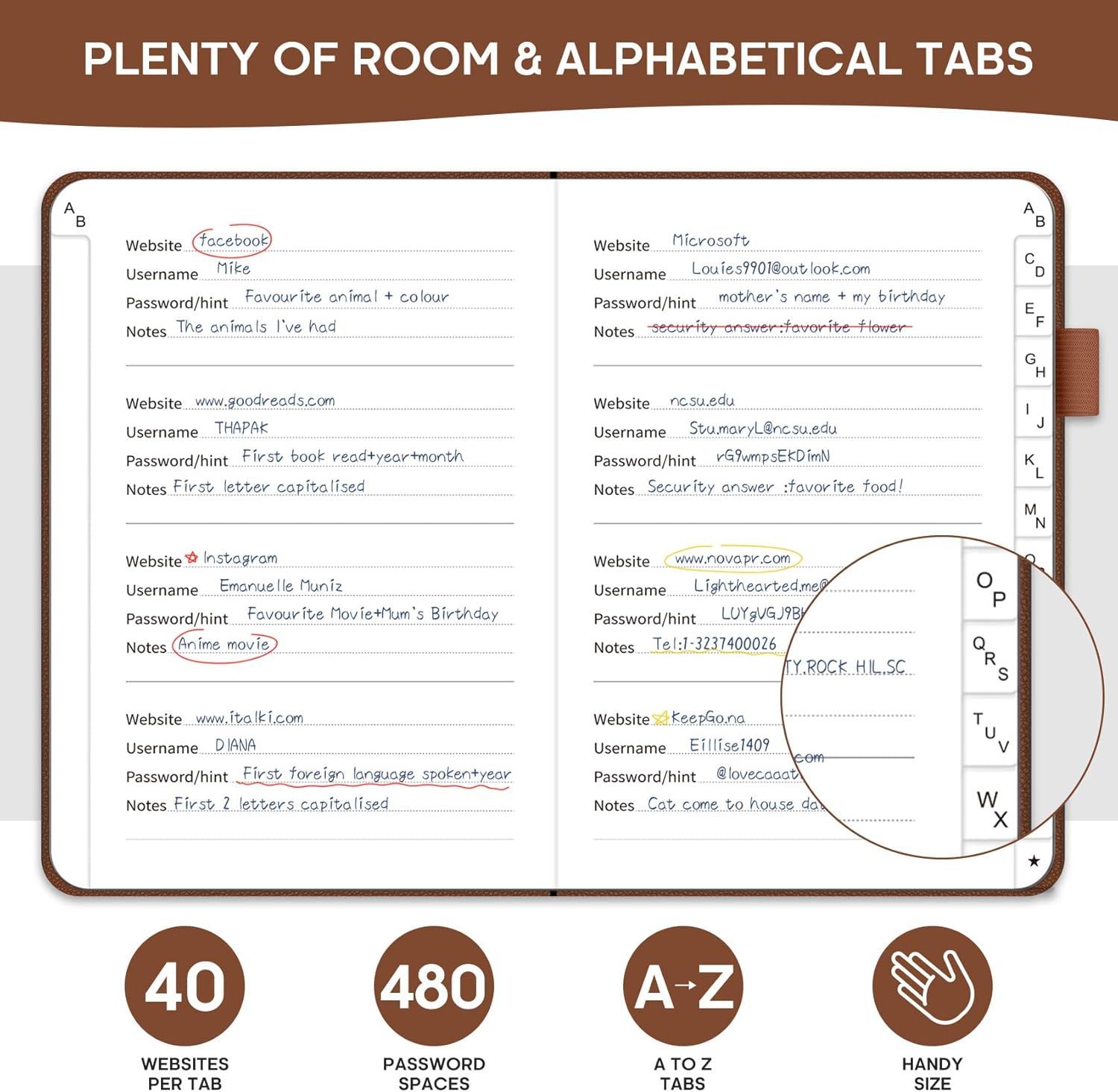 image:imageTaja Password Keeper Book with Alphabetical Tabs Small Password Books for Seniors Password Notebook for Internet Website Address Log in Detail Password Logbook to Help You Stay Organized Rose GoldBBrown