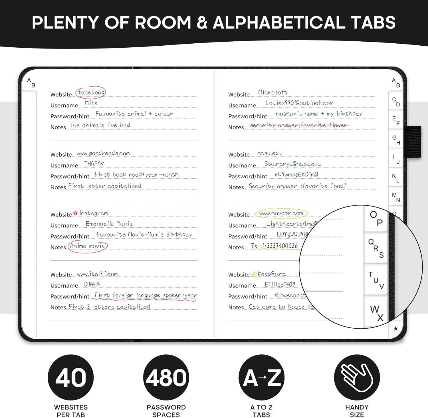 image:imageTaja Password Keeper Book with Alphabetical Tabs Small Password Books for Seniors Password Notebook for Internet Website Address Log in Detail Password Logbook to Help You Stay Organized Rose GoldBBlack