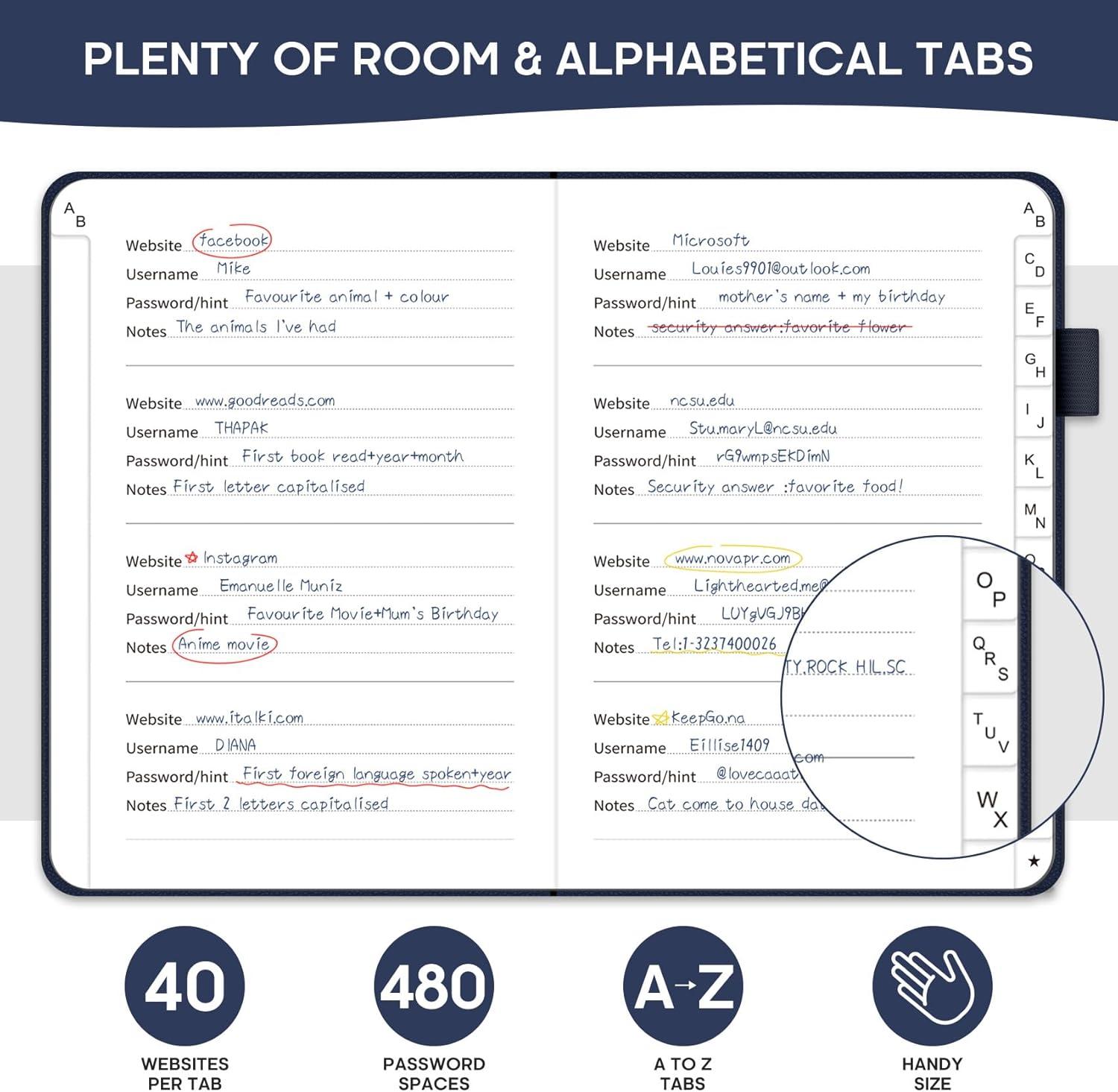 image:imageTaja Password Keeper Book with Alphabetical Tabs Small Password Books for Seniors Password Notebook for Internet Website Address Log in Detail Password Logbook to Help You Stay Organized Rose GoldBNavy Blue