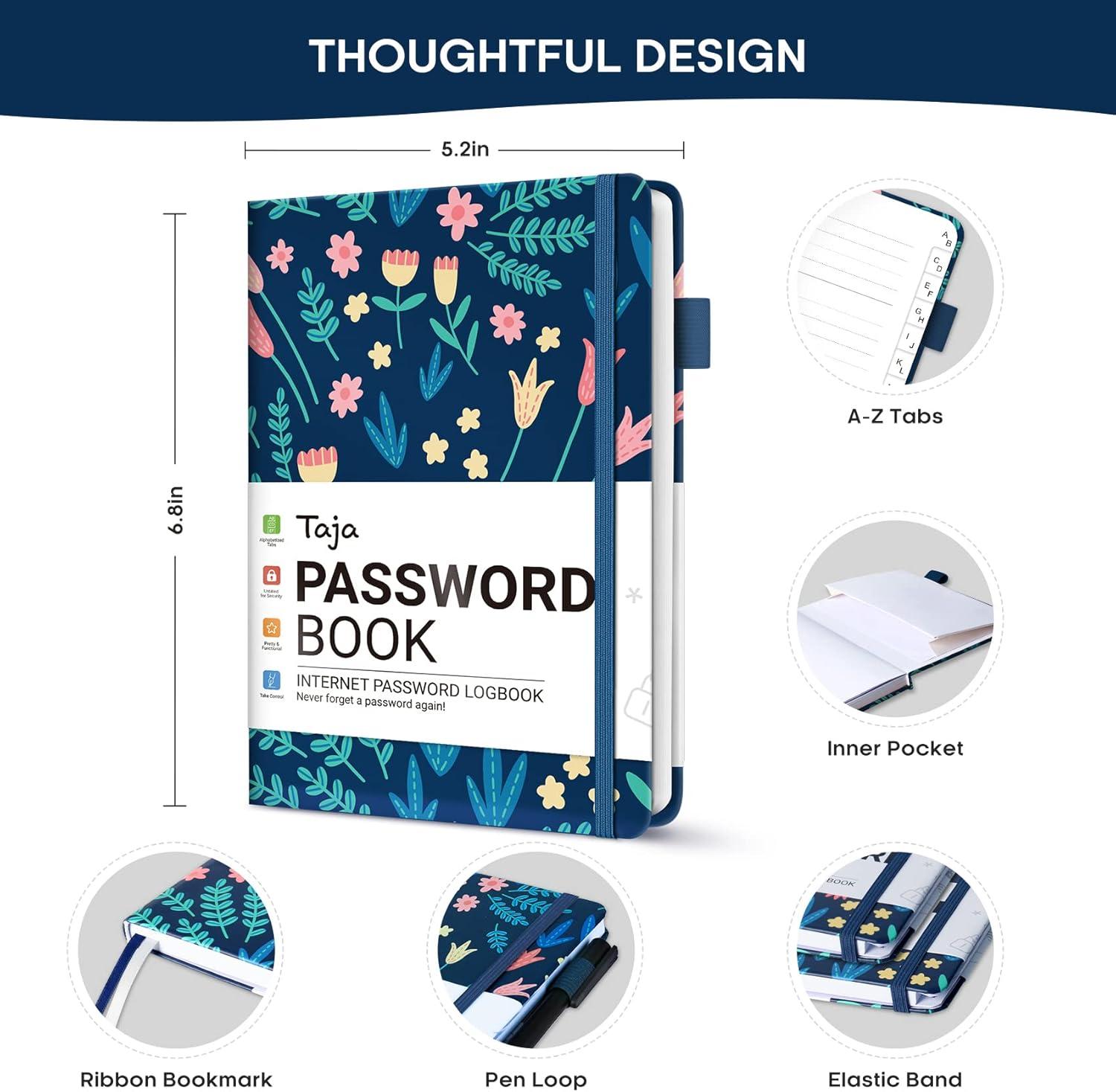 image:imageTaja Password Keeper Book with Alphabetical Tabs Small Password Books for Seniors Password Notebook for Internet Website Address Log in Detail Password Logbook to Help You Stay Organized Rose GoldBSpring Flowers