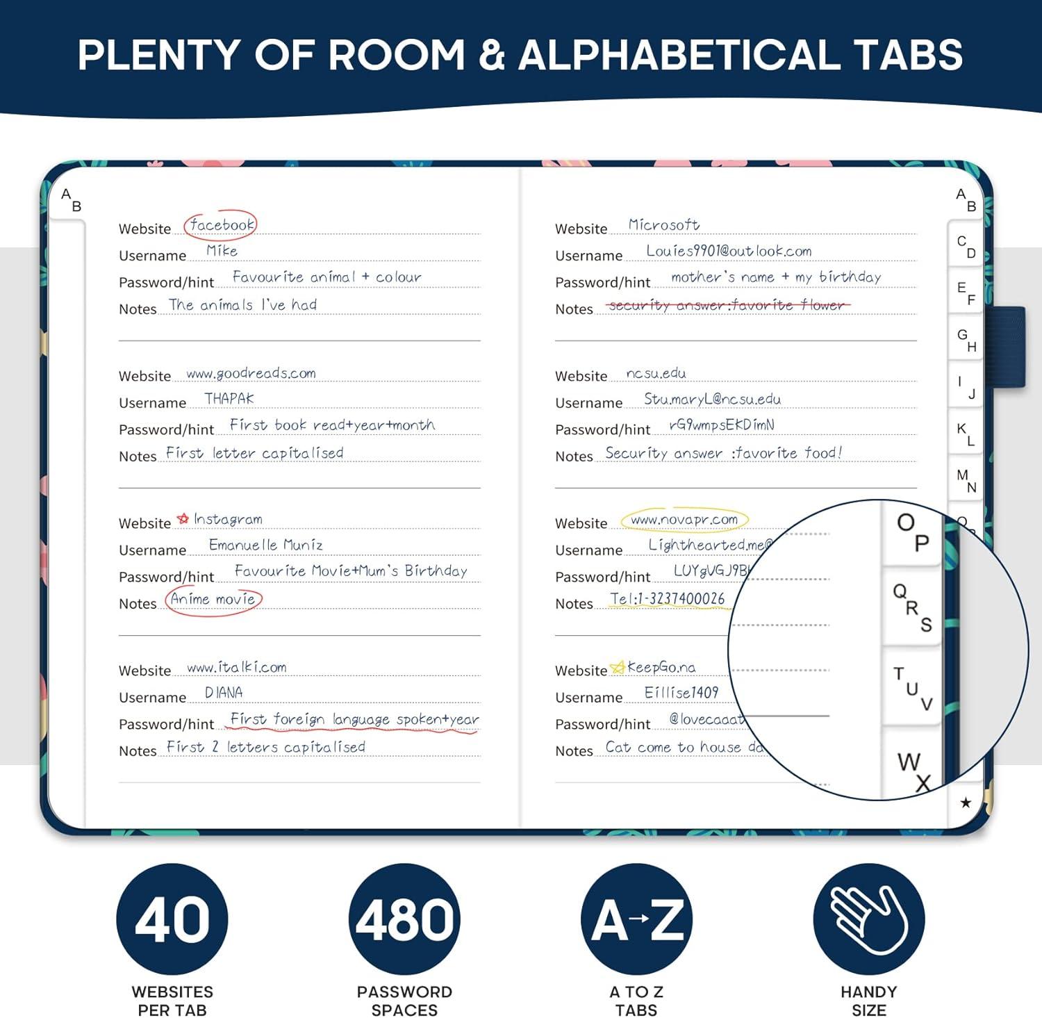 image:imageTaja Password Keeper Book with Alphabetical Tabs Small Password Books for Seniors Password Notebook for Internet Website Address Log in Detail Password Logbook to Help You Stay Organized Rose GoldBSpring Flowers