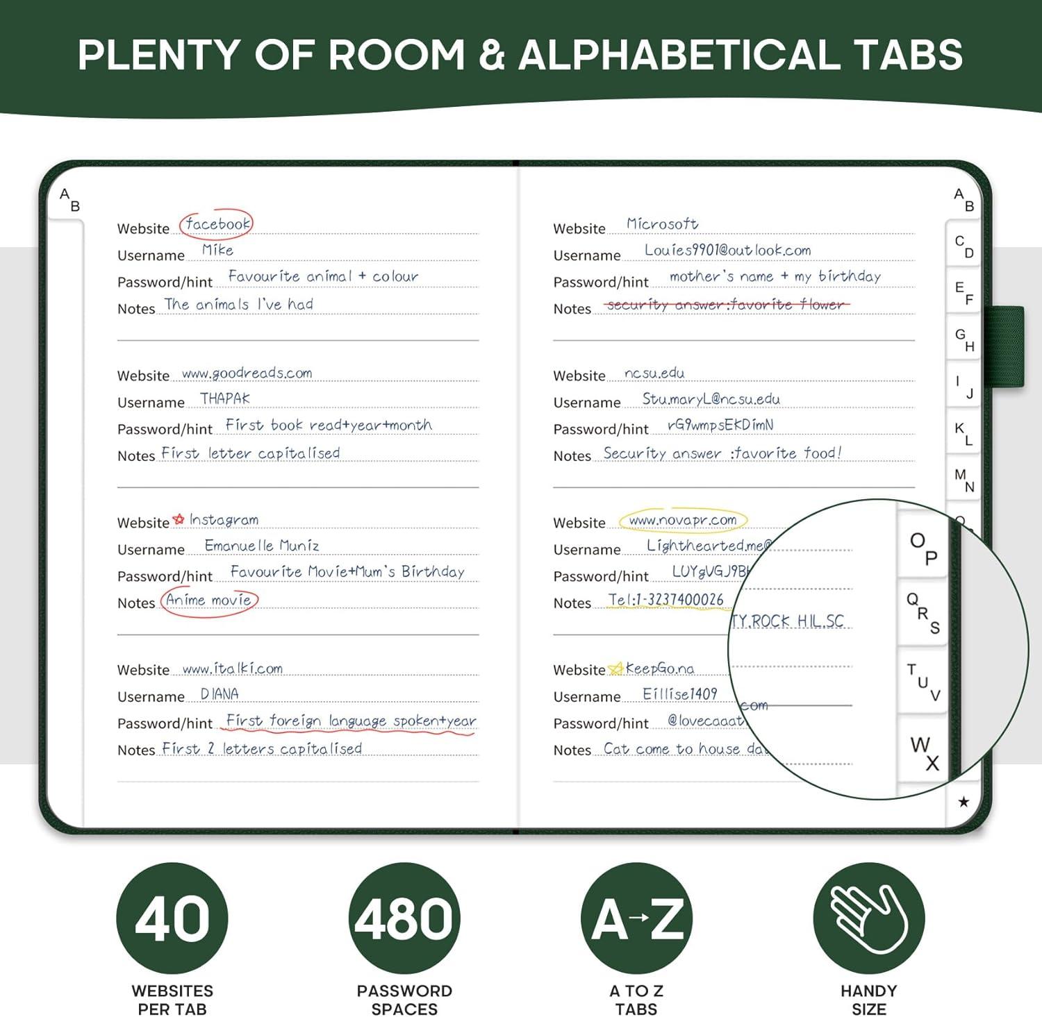 image:imageTaja Password Keeper Book with Alphabetical Tabs Small Password Books for Seniors Password Notebook for Internet Website Address Log in Detail Password Logbook to Help You Stay Organized Rose GoldADark Green