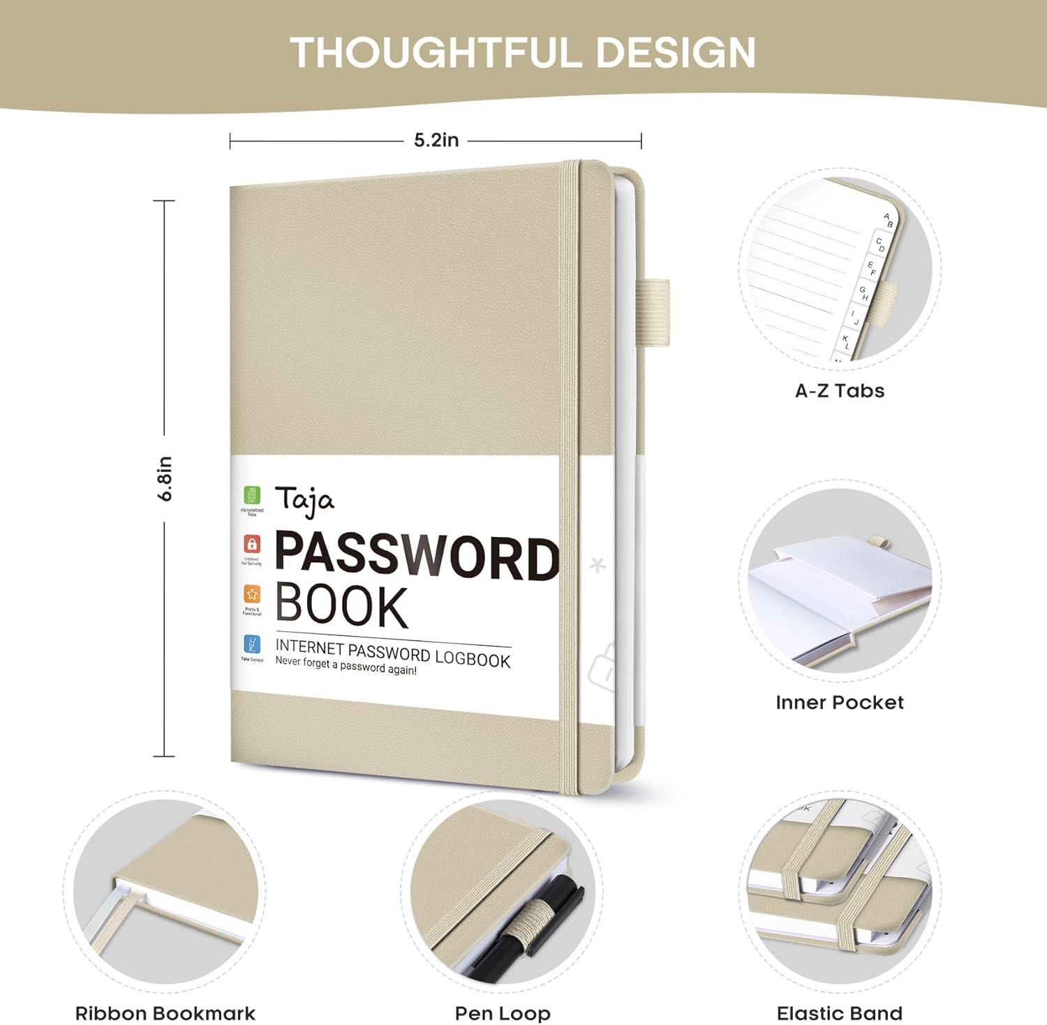 image:imageTaja Password Keeper Book with Alphabetical Tabs Small Password Books for Seniors Password Notebook for Internet Website Address Log in Detail Password Logbook to Help You Stay Organized Rose GoldABeige