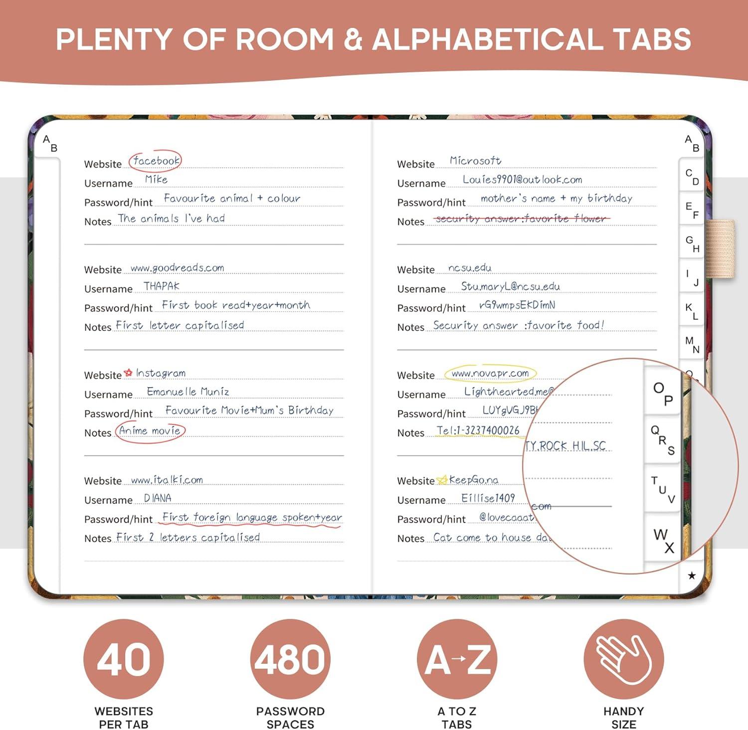 image:imageTaja Password Keeper Book with Alphabetical Tabs Small Password Books for Seniors Password Notebook for Internet Website Address Log in Detail Password Logbook to Help You Stay Organized Rose GoldOSunflower