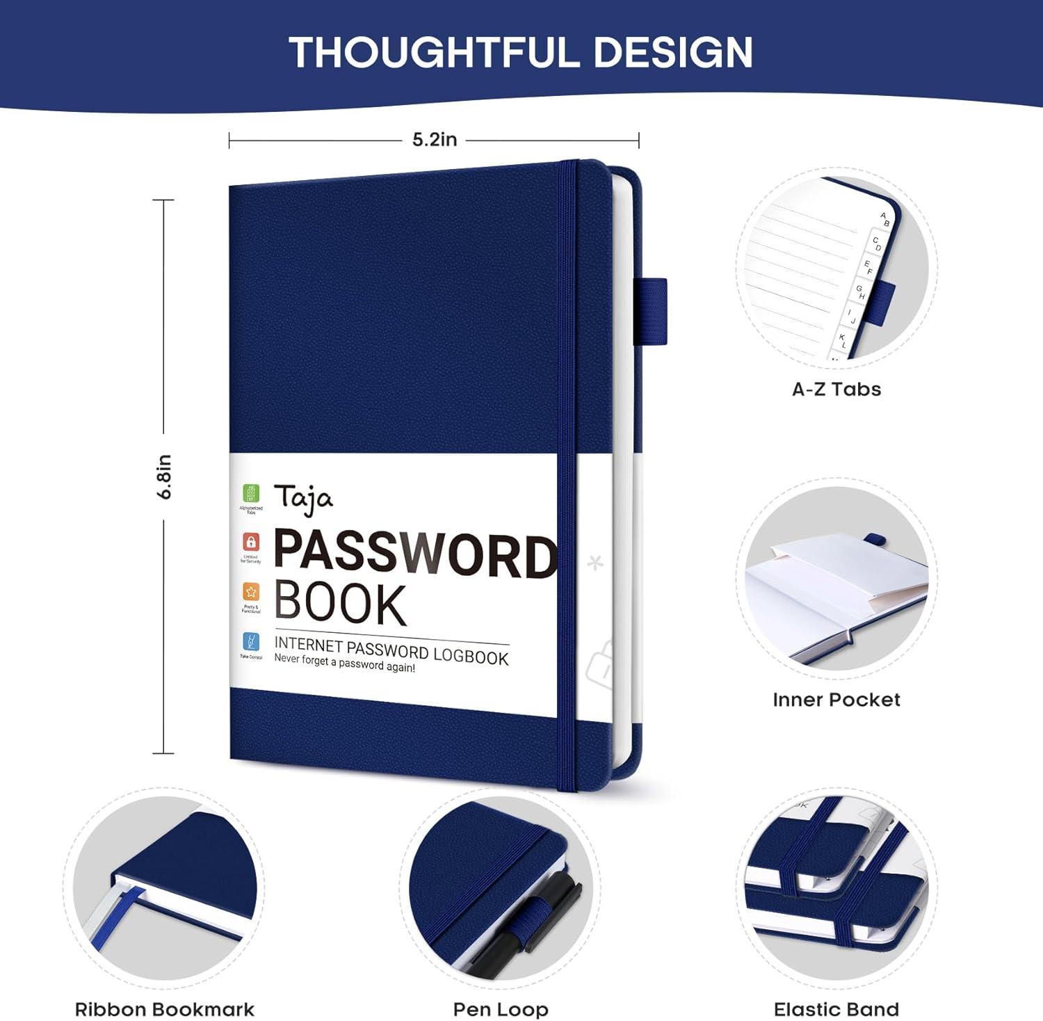 image:imageTaja Password Keeper Book with Alphabetical Tabs Small Password Books for Seniors Password Notebook for Internet Website Address Log in Detail Password Logbook to Help You Stay Organized Rose GoldCCobalt