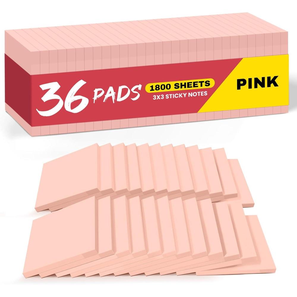 image:imageLined Sticky Notes 36 Pads 3x3 Inches SelfStick Note Pads Perfect for Office Study and Daily Life Organization VintagePink
