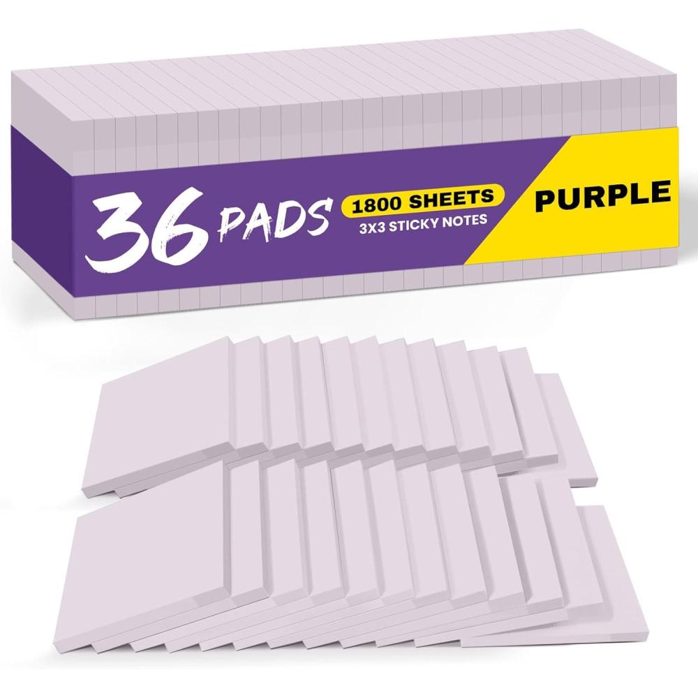 image:imageLined Sticky Notes 36 Pads 3x3 Inches SelfStick Note Pads Perfect for Office Study and Daily Life Organization VintagePurple