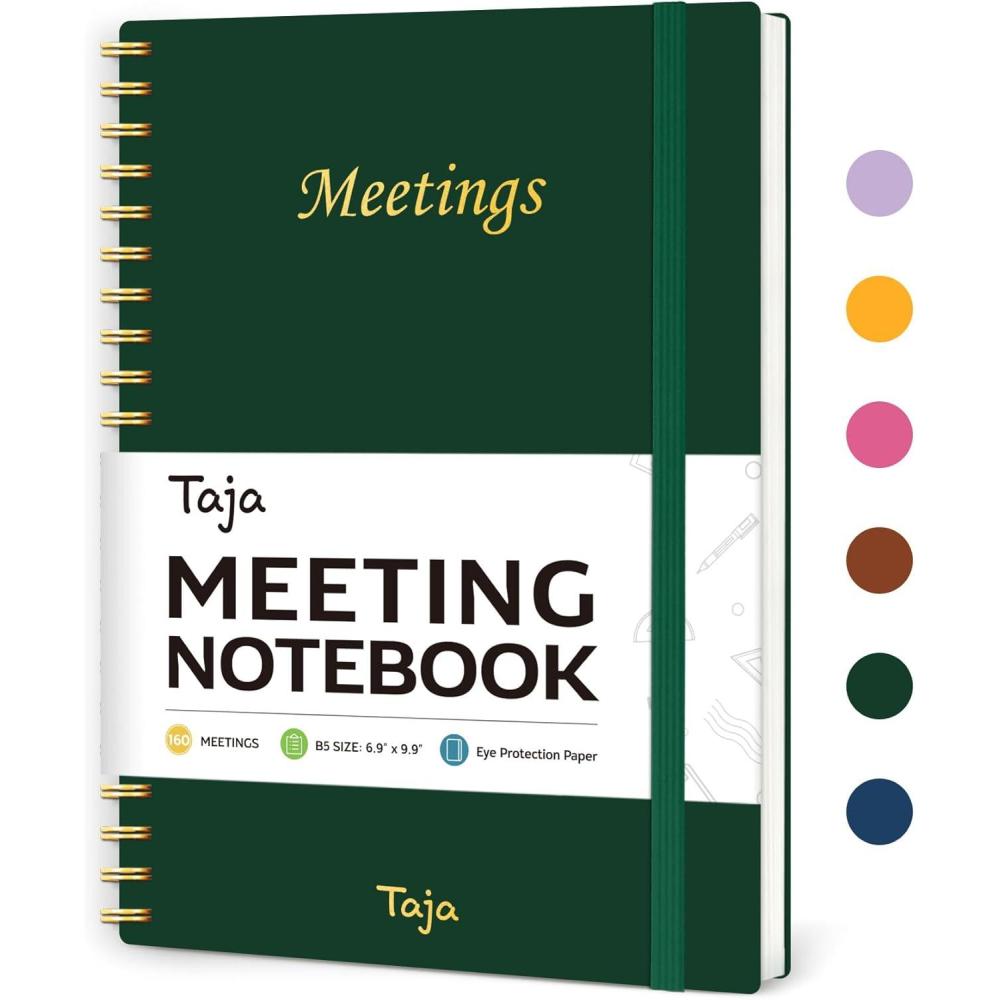 image:imageMeeting Notebook for Work Organization Work Planner Notebook with Action Items Agenda Planner for Note Taking 160 Pages 69 X 99 Project Organizer for Men amp Women Pinkg Dark Green