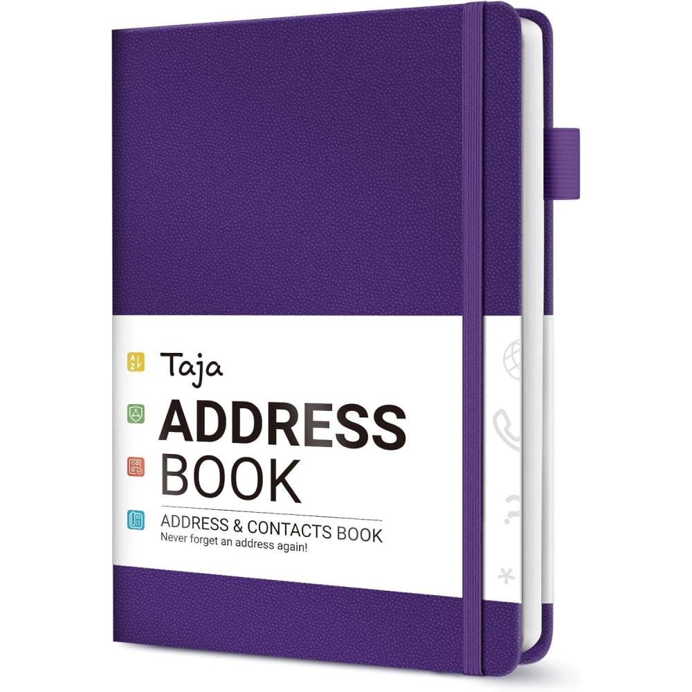 image:imageTaja Address Book with Alphabetical TabsHardcover Address Book Large Print for Record Contacts Small Address Book to Store All Your Important Informations in One Place AquamarineDPurple