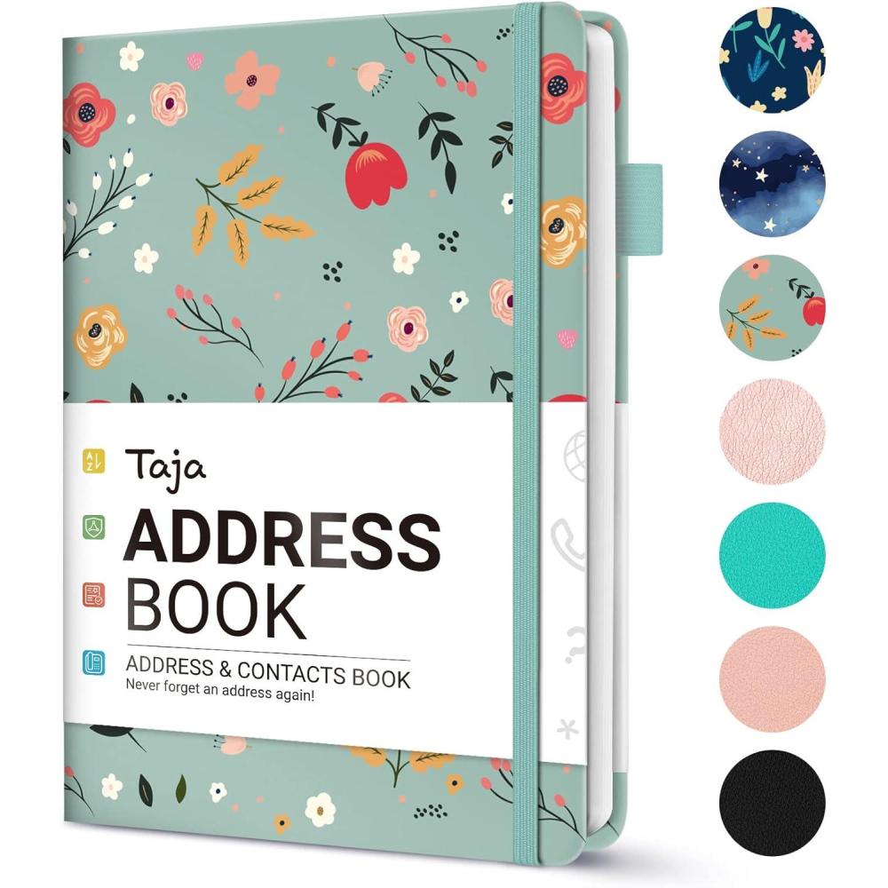 image:imageTaja Address Book with Alphabetical TabsHardcover Address Book Large Print for Record Contacts Small Address Book to Store All Your Important Informations in One Place AquamarineBLittle Fortune