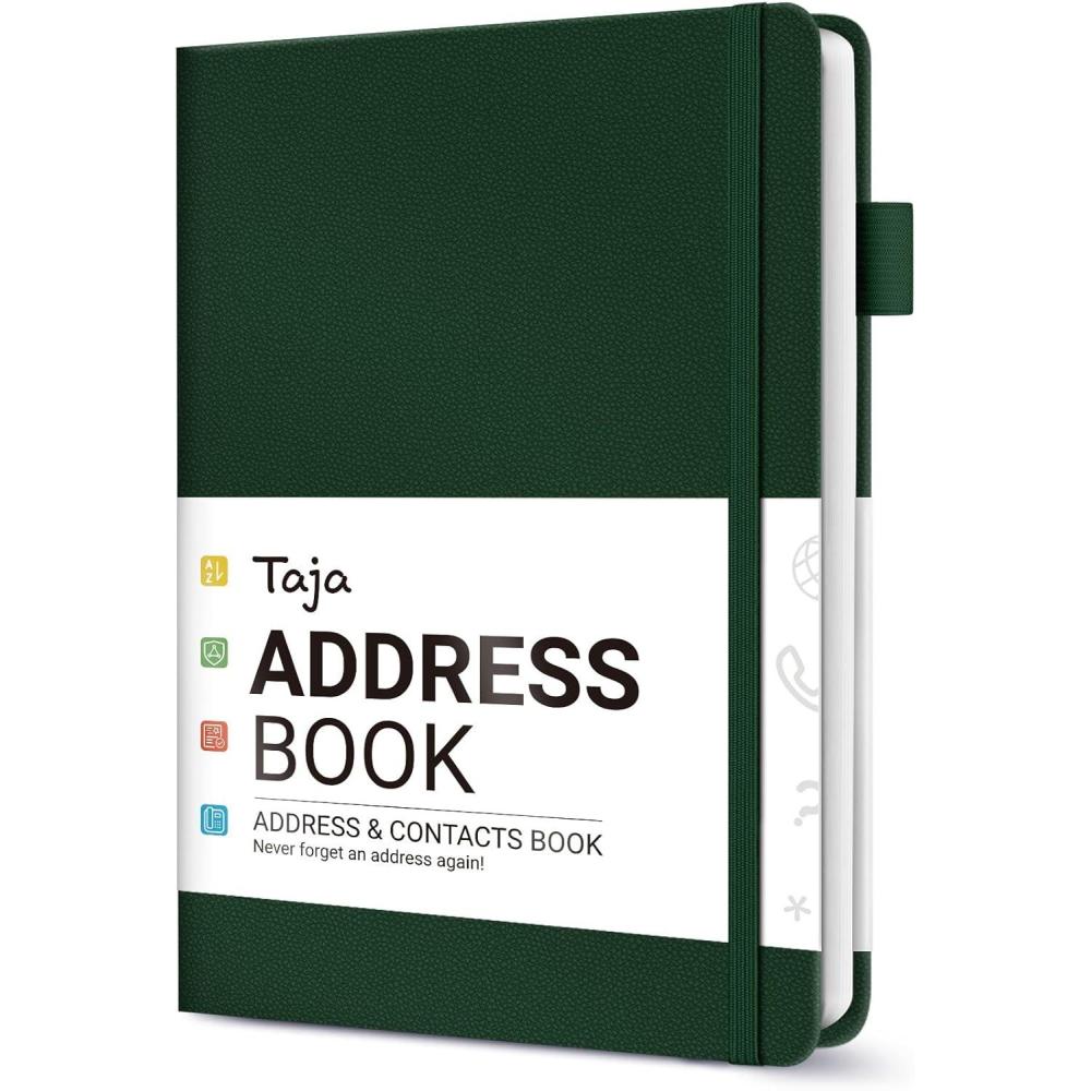 image:imageTaja Address Book with Alphabetical TabsHardcover Address Book Large Print for Record Contacts Small Address Book to Store All Your Important Informations in One Place AquamarineCDark Green