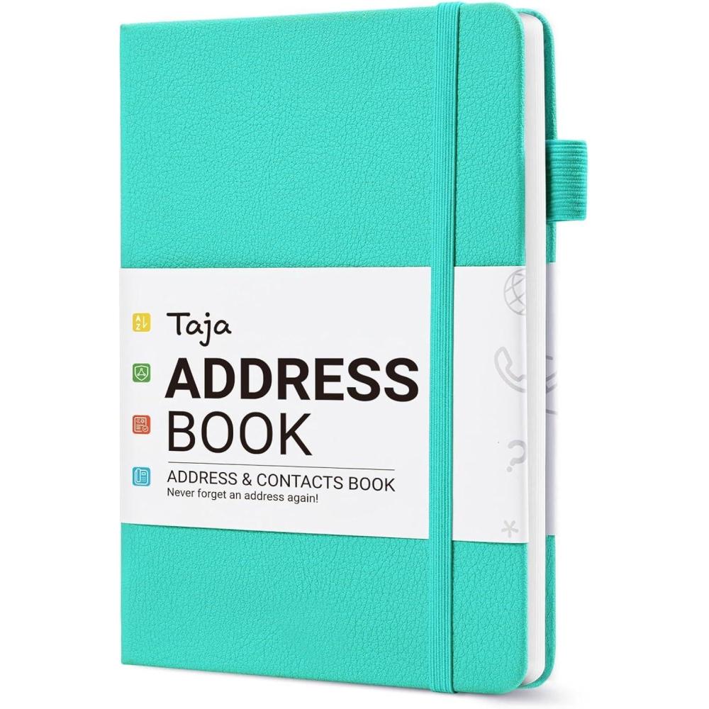 image:imageTaja Address Book with Alphabetical TabsHardcover Address Book Large Print for Record Contacts Small Address Book to Store All Your Important Informations in One Place AquamarineAAquamarine