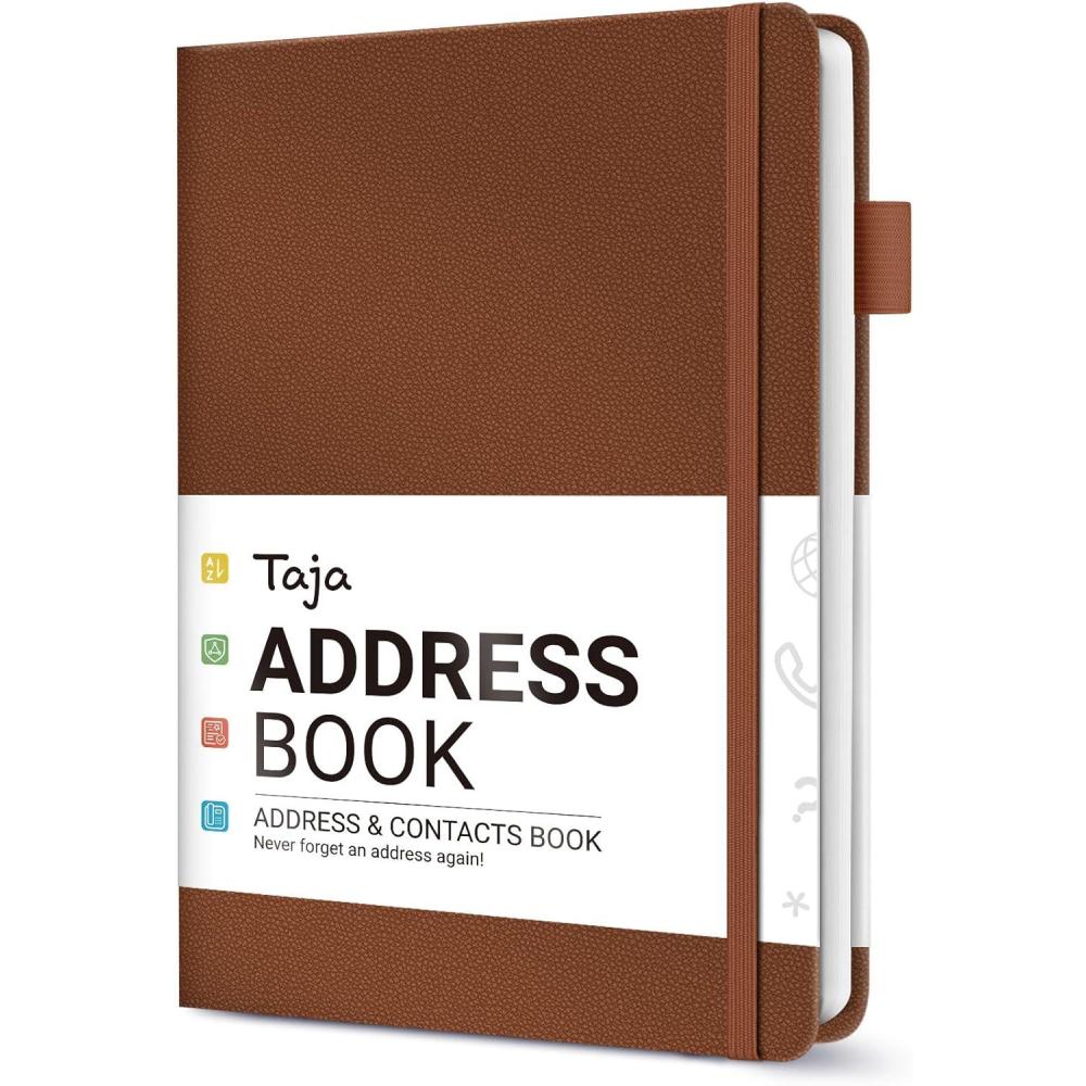 image:imageTaja Address Book with Alphabetical TabsHardcover Address Book Large Print for Record Contacts Small Address Book to Store All Your Important Informations in One Place AquamarineCBrown