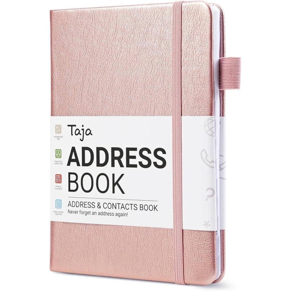 image:imageTaja Address Book with Alphabetical TabsHardcover Address Book Large Print for Record Contacts Small Address Book to Store All Your Important Informations in One Place AquamarineARose Gold2