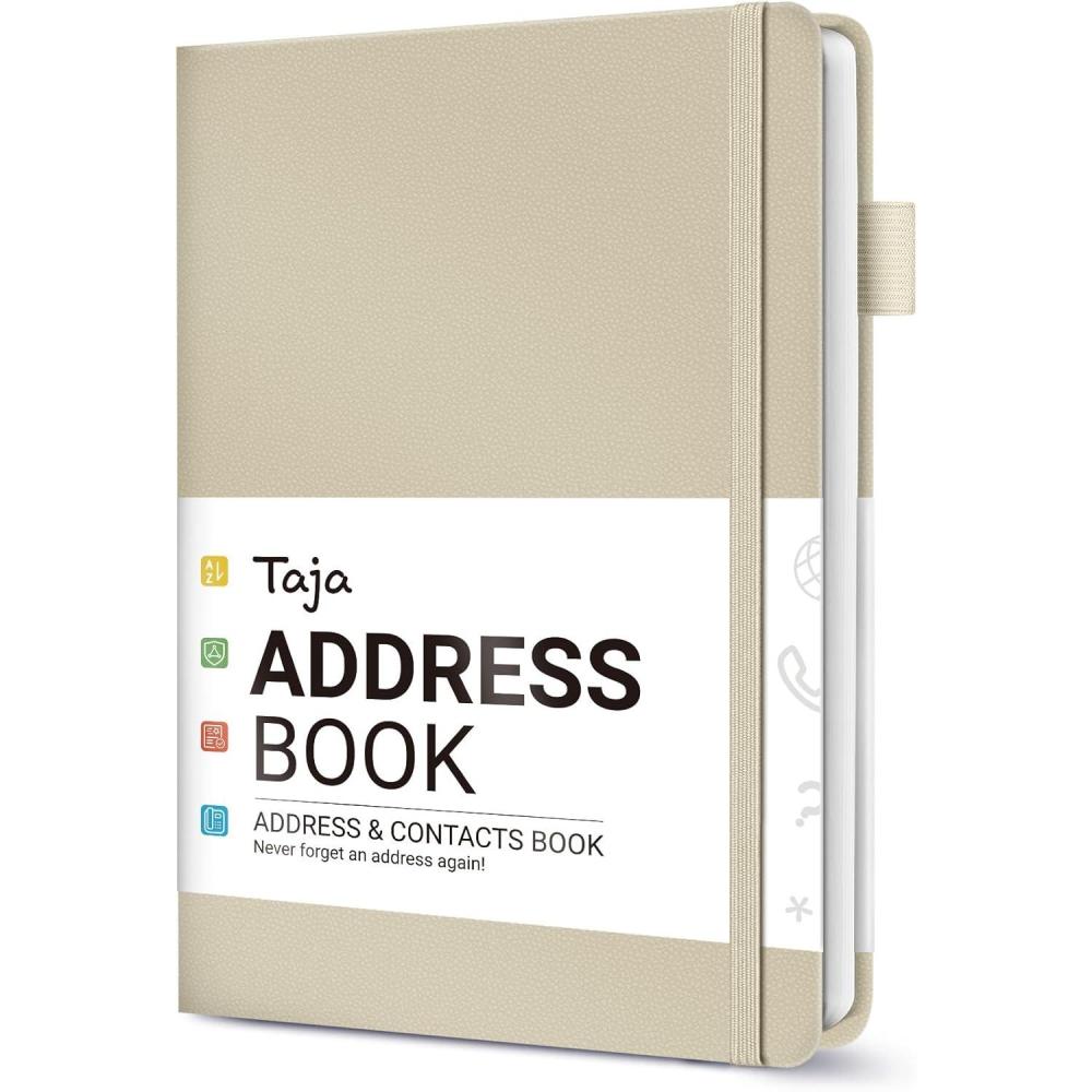 image:imageTaja Address Book with Alphabetical TabsHardcover Address Book Large Print for Record Contacts Small Address Book to Store All Your Important Informations in One Place AquamarineCBeige