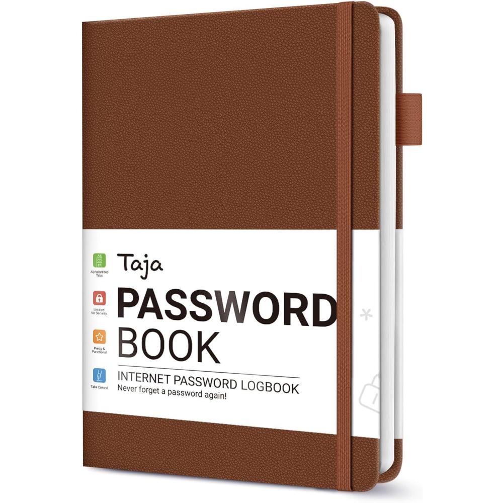 image:imageTaja Password Keeper Book with Alphabetical Tabs Small Password Books for Seniors Password Notebook for Internet Website Address Log in Detail Password Logbook to Help You Stay Organized Rose GoldBBrown