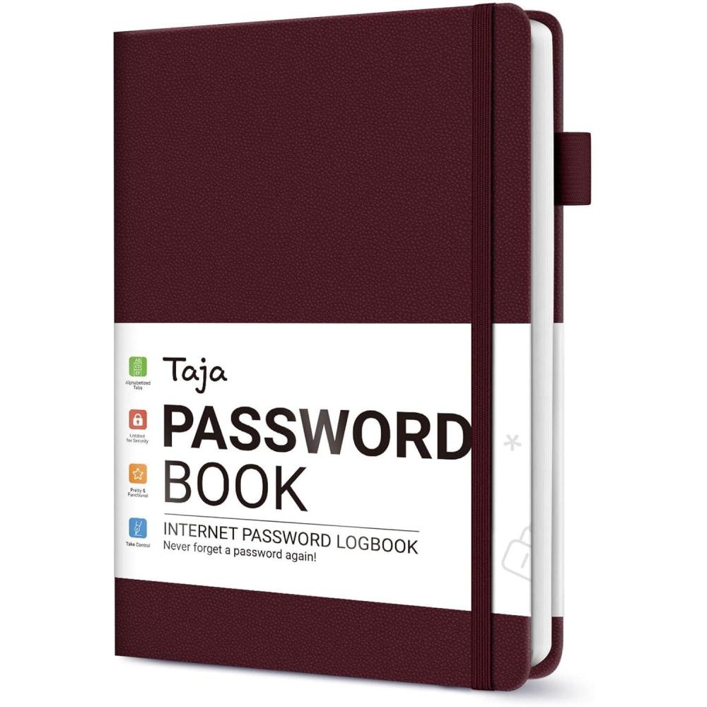 image:imageTaja Password Keeper Book with Alphabetical Tabs Small Password Books for Seniors Password Notebook for Internet Website Address Log in Detail Password Logbook to Help You Stay Organized Rose GoldEBurgundy