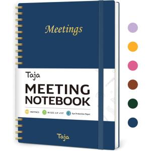 image:imageMeeting Notebook for Work Organization  Work Planner Notebook with Action Items Agenda Planner for Note Taking 160 Pages 69 X 99 Project Organizer for Men amp Women  Pinkm Navy Blue