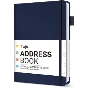image:imageTaja Address Book with Alphabetical TabsHardcover Address Book Large Print for Record Contacts Small Address Book to Store All Your Important Informations in One Place  AquamarineCNavy Blue