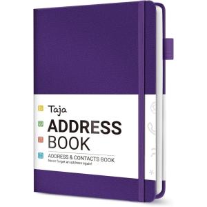 image:imageTaja Address Book with Alphabetical TabsHardcover Address Book Large Print for Record Contacts Small Address Book to Store All Your Important Informations in One Place  AquamarineDPurple