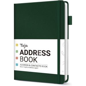image:imageTaja Address Book with Alphabetical TabsHardcover Address Book Large Print for Record Contacts Small Address Book to Store All Your Important Informations in One Place  AquamarineCDark Green