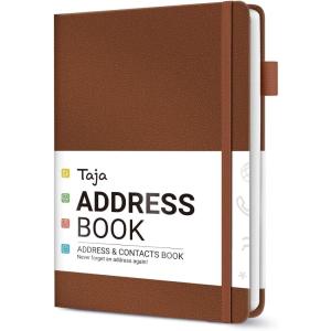 image:imageTaja Address Book with Alphabetical TabsHardcover Address Book Large Print for Record Contacts Small Address Book to Store All Your Important Informations in One Place  AquamarineCBrown