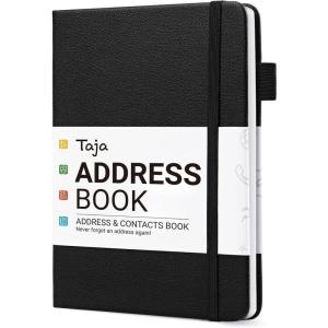 image:imageTaja Address Book with Alphabetical TabsHardcover Address Book Large Print for Record Contacts Small Address Book to Store All Your Important Informations in One Place  AquamarineBBlack