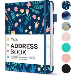image:imageTaja Address Book with Alphabetical TabsHardcover Address Book Large Print for Record Contacts Small Address Book to Store All Your Important Informations in One Place  AquamarineCSpring Flowers