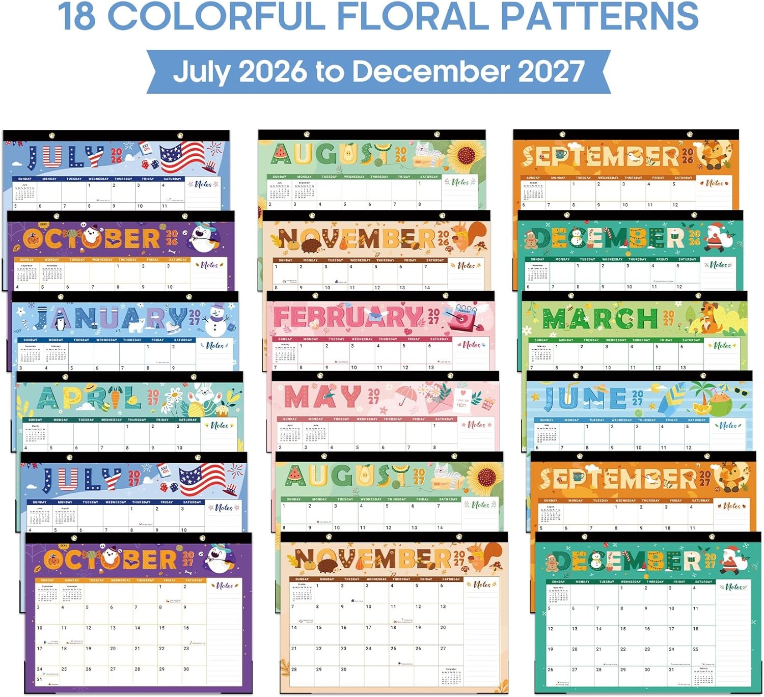 image:imageDesk Calendar 20262027 18Month Calendar Runs from July 2026 to December 2027 Large 17 x 12 Monthly Desktop amp Wall Calendar for Home amp Office FloralcFestival