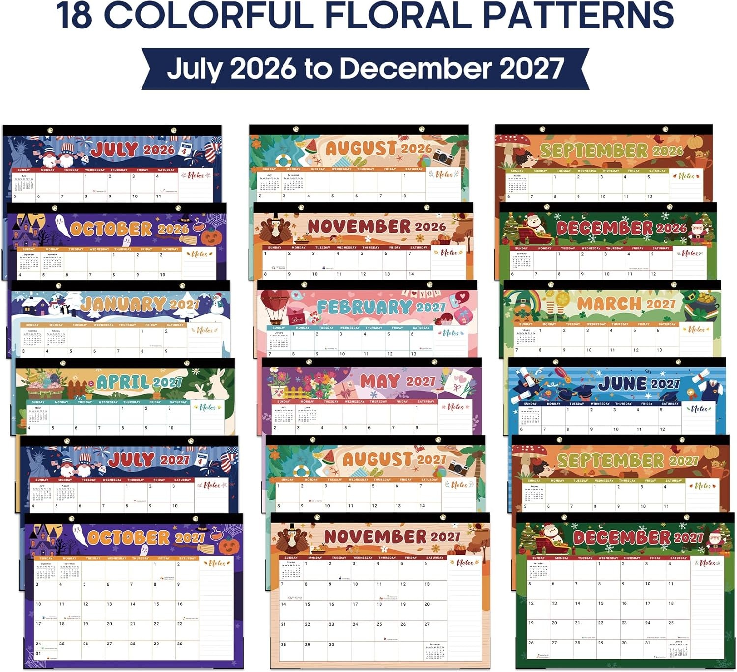 image:imageDesk Calendar 20262027 18Month Calendar Runs from July 2026 to December 2027 Large 17 x 12 Monthly Desktop amp Wall Calendar for Home amp Office FloralfWatercolor Festival